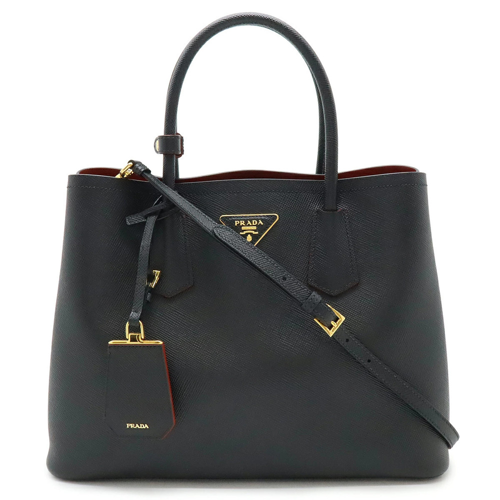 Prada Double Tote Bag 2way Crossbody Saffiano Leather NERO Black